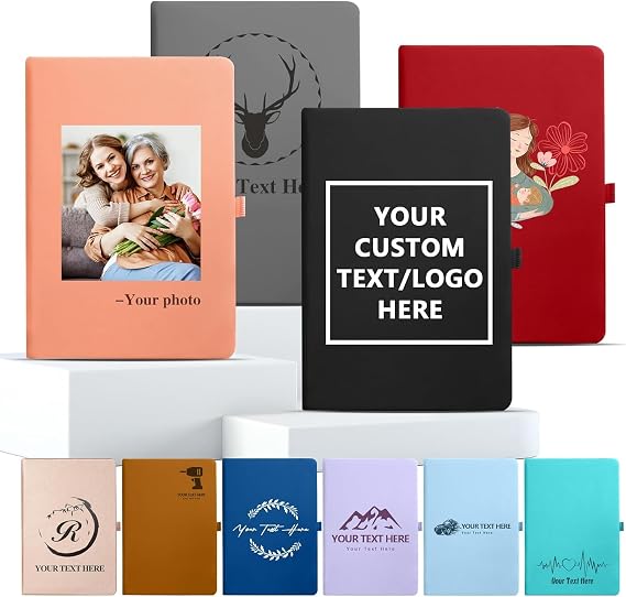 Custom Notebook - Personalized A6 Notebook Journal with Custom Logo/Text/Image, 192 Pages, Available in 10 Colors