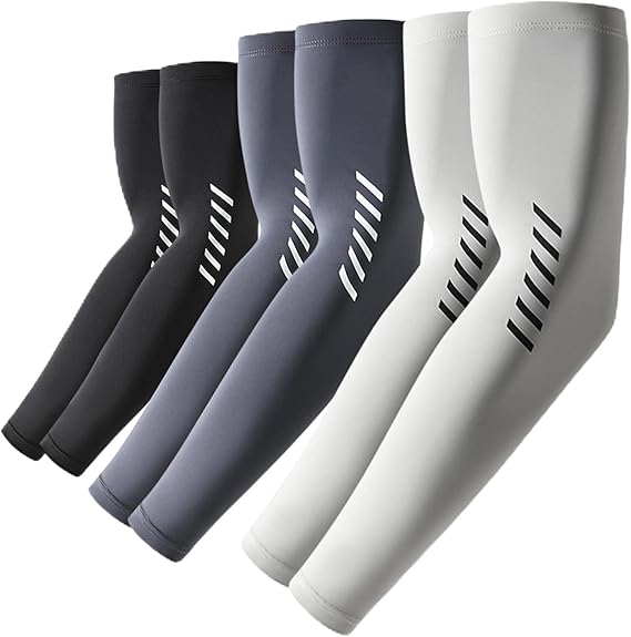 UV Sun Protection Arm Sleeves for Men Women, UPF 50+ Cooling Sun Sleeves to Cover Arms Sports Compression Covers for Golf Baseball Football Work Running Cycling Driving - 3 Pairs