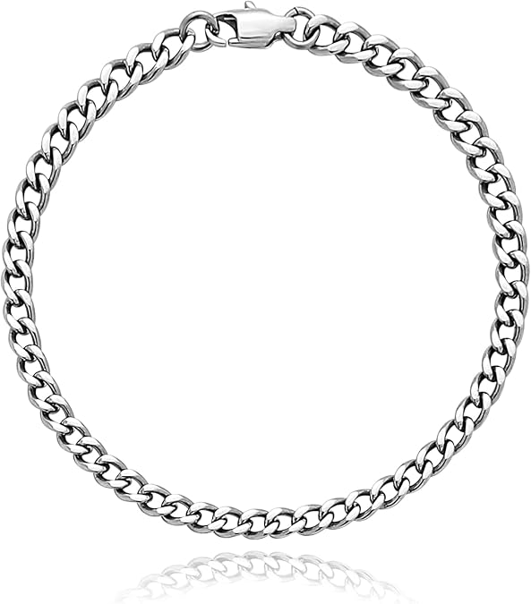 SanThree Solid Pure Titanium Cuban Chain Bracelet 4.5mm Skin Friendly Shinny Curb Link Bracelets for Women Men Valentines Birthday Christmas New Year Gifts, 7.87"