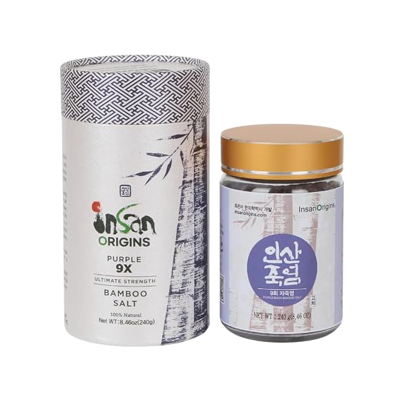 InsanOrigins 9X Roasted Bamboo Salt Korean Alkaline Mineral Salt for Cooking, Skincare Rituals & Detox Use - Hand-Roasted 9 Times in Bamboo with 80+ Trace Minerals & Natural Sulfur - Intense Smoky Flavor CRYSTAL 240g