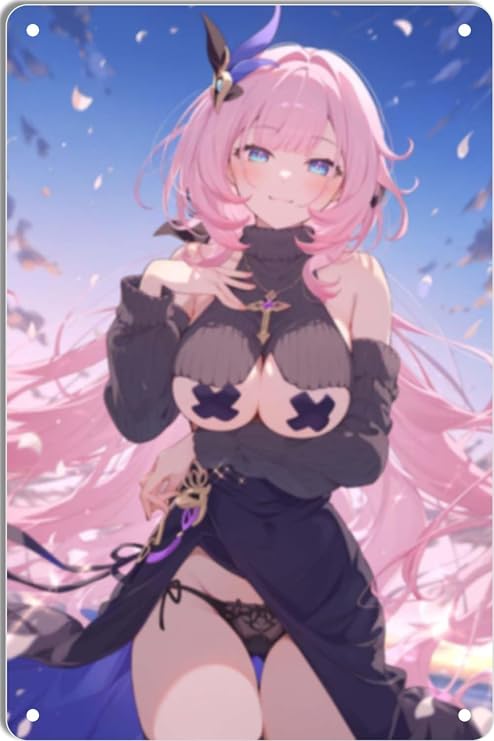 DKLOWK Bikini Sexy Anime Girl Hot Metal Poster Tin Sign Wall Art Decor Plaque for Home Bar Club Bedroom Bathroom Man Cave Otaku 12x16 inch
