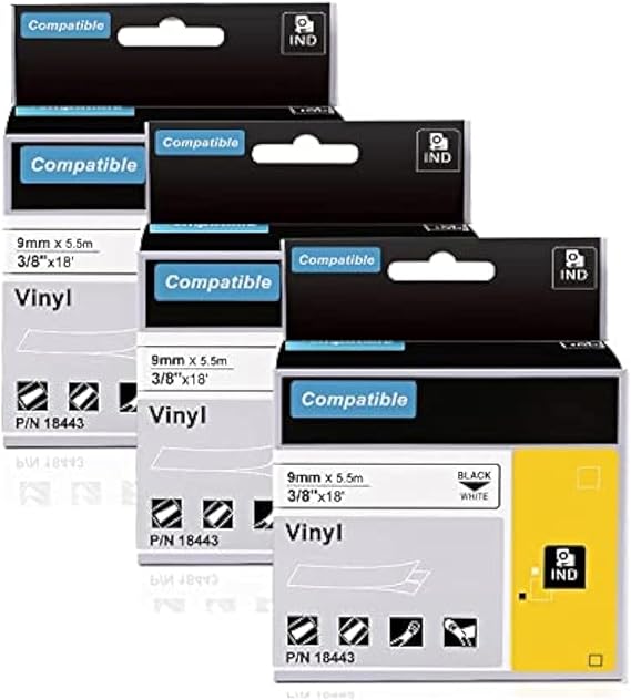 18443 Replacement for Dymo Rhino Industrial Permanent Vinyl Label Tape 9mm
