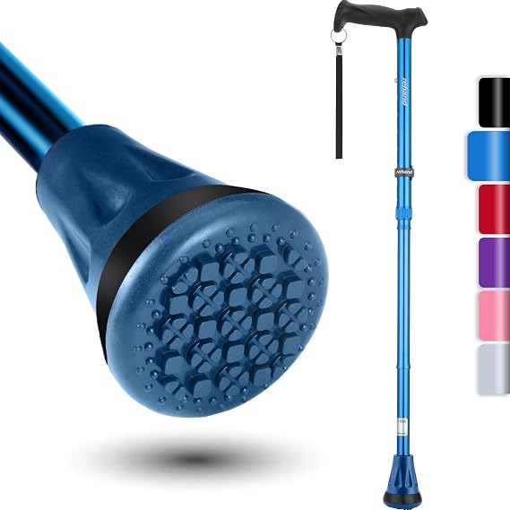 Rehand All Terrain Folding Walking Stick, Walking Sticks for Women & Men, Pivot Tip and Heavy Duty Mobility Aid, Adjustable Walking Stick for