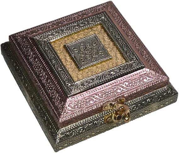 Eurasia Premium Quality Wood Meenakari German oxidized Dry Fruit Box Jewelry Organizer, wedding box Carvings Gift Box Multipurpose Vanity Box, Trinket