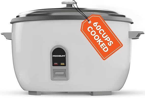 Commercial Rice Cooker, Large Capacity 30-Cup (UnCooked), 60-Cup (Cooked) with One Touch Operation and 12-Hour Keep Warm, Easy to Use and clean,1600W, White