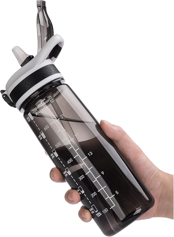 Sports Water Bottle with Straw 800ML Bike Water Bottles Reusable Water Jug 28 OZ Hydro Jug BPA-Free Wide Mouth with Handle for Fitness Outdoor Hiking Camping Dishwasher Safe (N-800 black)