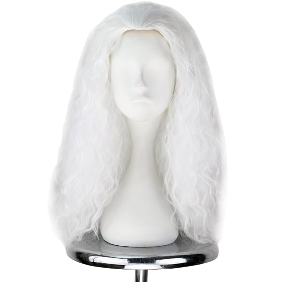 White Old Lady Wig Mad Funny Wigs for Man Long Curly Hair for Party Movie Cosplay Halloween