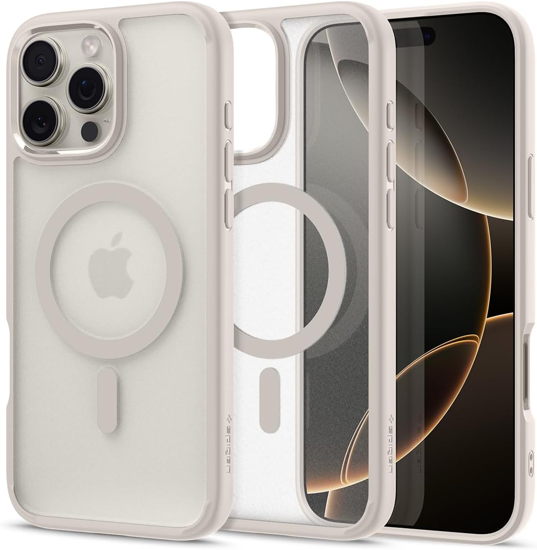 Spigen Apple iPhone 16 Pro ile Uyumlu ince MagSafe Kılıf Ultra Hybrid Sararmaya Dayanıklı DuraClear™ Hava Kanalı Teknolojisi™ Askeri Sınıf Koruma MagFit Frost Natural Titanium Mat Kapak - ACS08138