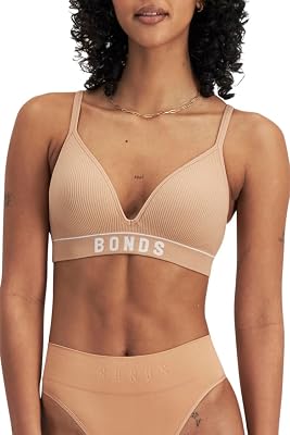 Bonds Womens T-Shirt Stretch Rib Wireless Bra with Contour Cups for Women