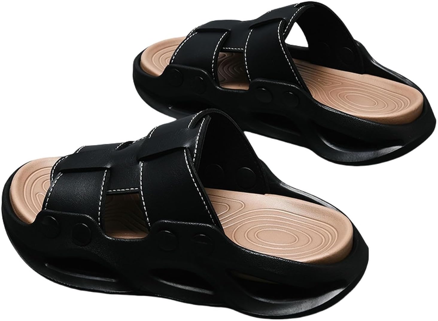 Slippers Men's Summer Outdoor Breathable Thick-soled Height-increasing Eva Non-slip Wear-resistant Beach Sandals-black-42 43eu
