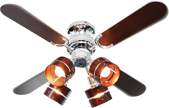 LOWYA Lighting Ceiling Fan, Ceiling Light, 4 Lights, LED Compatible, Remote Control, Wood, Reversible, Brown, Walnut, Stylish, New Life