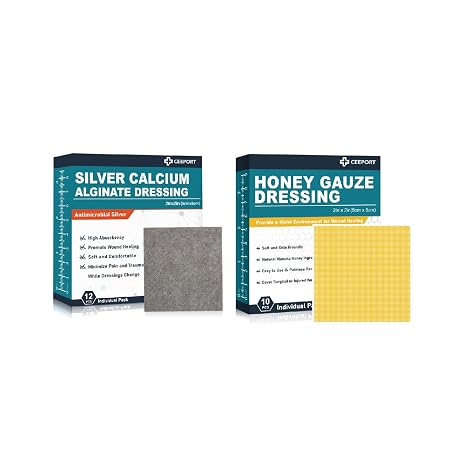 Ceeport Silver Calcium Alginate Dressing (2''x2 ''12pcs) +Manuka Honey Gauze Dressing(2" x 2" 10pcs)