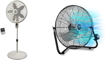 Lasko Cyclone Pedestal Fan, Adjustable Height, 18, White, 1885, Large & High Velocity Floor Fan with Wall mount Option, 3 Powerful Speeds, Pivoting Fan Head for Home, Garage, Attic, 20, Black