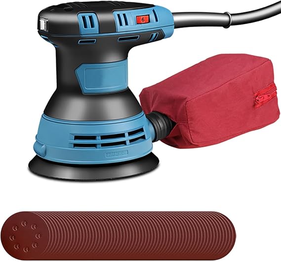 5-Inch Random Orbital Sander,350W 12000 OPM Electric Palm Sander, 6 Variable Speeds, with 150pcs Sandpaper & Detachable Dust Bag, Power Sander for Woodworking, Sanding & Polishing