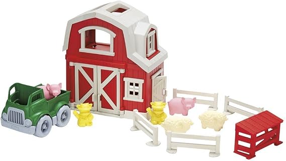 Green Toys Farm Playset - 13 Piece Pretend Play, Motor Skills, Language & Communication Kids Role Play Toy. No BPA, phthalates, PVC. Dishwasher Safe, Recycled Plastic, Made in USA, Red