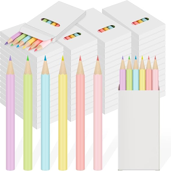 Ctosree Mini Colored Pencils Bulk 3.5'' Coloring Drawing Pencil in Boxes End of Year Gift for Students Kids Classroom School Painting Birthday Party Favor, 6 Per Pack(24 Packs,Pastel,3.5'')