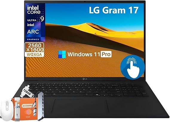 LG gram 17" Professional Touch Laptop - Intel Evo Edition with Core Ultra 9 Series 2, 32 GB RAM, 1 TB SSD, 17" WQXGA Touchscreen, AI Copilot+ PC, Up to 23.5-Hour Battery, Wi-Fi 7, Windows 11 Pro