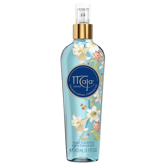Maja Aqua Turquoise Mist, Perfumed Body Mist with Floral and Aquatic notes to leave a spray of freshness, Refresh your Body, Fresh Scented, Aqua Turquoise Fragrance, 8.1 FL Oz, Spray Bottle.