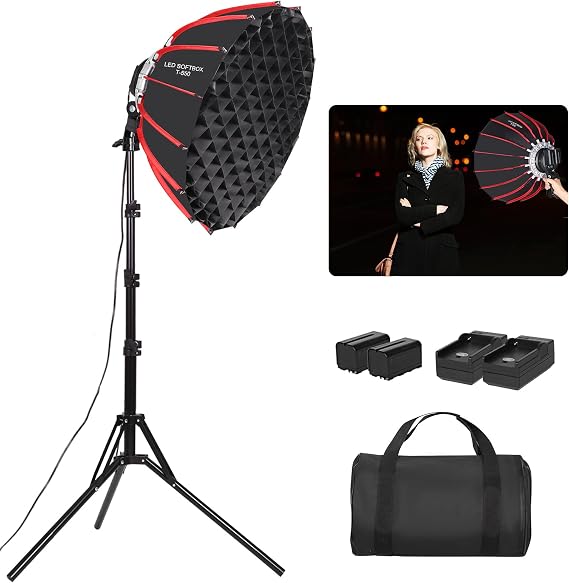 21in/55cm 60W LED Softbox Light with Rechargeable Battery/Grid | Dimmable Handheld Softbox for Studio Outdoor Portrait Products Photography Live Streaming Video Recording