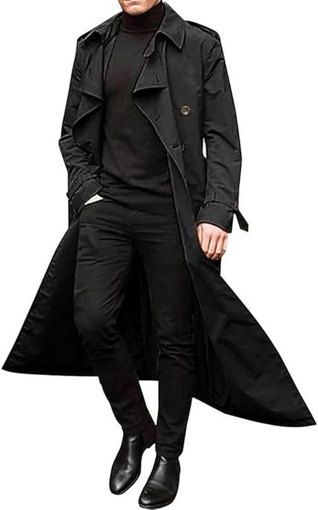 SANSIWU Mens Long Trench Coat Winter Classic Lapel Double Breasted Wool Blend Oversized Peacoat