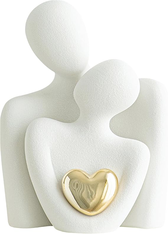 Ceramic Couple Statue - Modern Shelf Decor Knick Knacks for Shelves, Valentine's Day Wedding Gifts, Home Decor for Living Room, Bedroom, Bookshelf & TV Stand (L)
