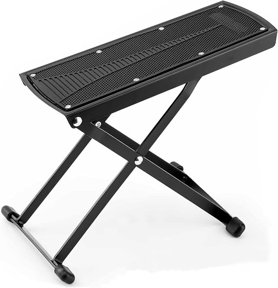 Guitar Foot Stool, 6-Position Height Adjustable Guitar Foot Rest Stand with Rubber End Caps and Non-Slip Rubber Pad for Classical, Acoustic, Electric Guitar - Black