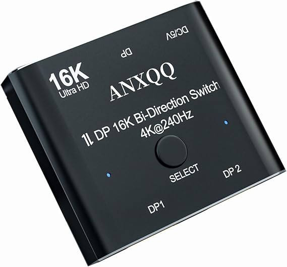 Displayport Switch, 16K Displayport Splitter 2 in 1 Out Displayport Splitter Bi Directional 8K@120Hz 4K@240Hz, Displayport Switcher 1 in 2 Out 16K DP Video Converter