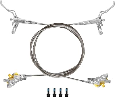 Hydraulic Disc Brake Set, Left Front 1110mm & Right Rear 1610mm, 4 Piston Bike Brakes Set Compatible with Talaria Talaria Sting MX3Surron Light Bee XR MX4Segway X160 X26079BikeSilver