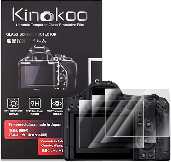 Kinokoo Screen Protector for Canon EOS R5/R5 Mark II/R3/R5C Camera - 0.25mm 9H Hardness Tempered Glass Film - Bubble Free & Anti-Scratch & Anti-Finger Print (3 Packs)