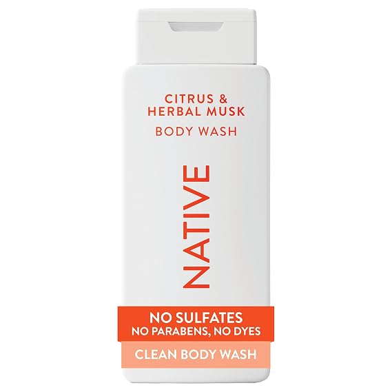 Native Clean Body Wash, Gentle & pH-balanced for Sensitive Skin, 24-Hr Freshness for Men & Women, Vegan & Cruelty-Free, Free of Sulfates & Parabens, Citrus & Herbal Musk, 18 fl oz