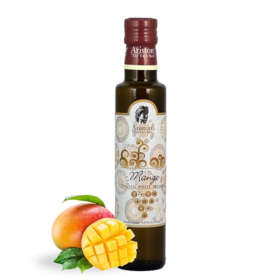 Ariston Aged Balsamic Vinegar of Modena, Mango Flavored, 8.45 Fl Oz | Organic Gourmet Italian Vinegar, Oak Barrel Aged, Perfect for Salads, Pasta & Finishing Dishes, No Added Sugar, Vegan