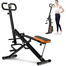 RIVANO Squat Machine, Ab Workout Equipment, 220lbs Loading Capacity Rowing Machines for Home Foldable with Adjustable Resistance Bands and Display, Exercise Trainer for Botty Butt Thighs