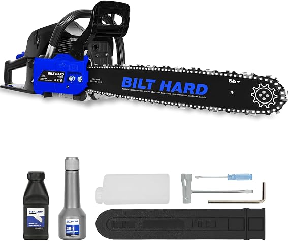 BILT HARD 22 Inch Gas Chainsaw, 56cc 3.1 HP Gas Power Chain Saw with Automatic Oiler, 2-Cycle Engine, Petrol Handheld Gasoline Chainsaws for Wood Cutting