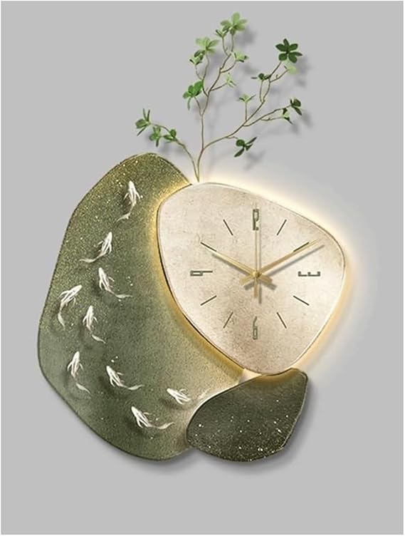 Clock Modern Sandstone Wall Clock with Led Light, Creative Irregular Frameless Decorative Clock Luminous Wall Art for Living Room Bedroom Office School Hotel