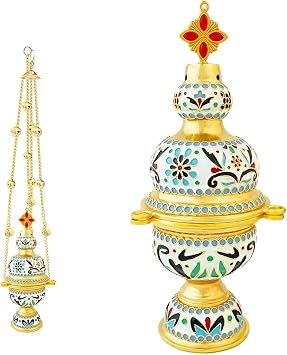 Orthodox Zinc Alloy Gold-Plated Incense Burner - Classic Design for Churches and Home Altars, Size: 26.4" x 3.7"