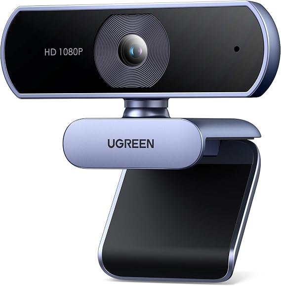 UGREEN USB Webcam Full HD 1080P/30fps Webcam for PC, Webcam with Microphone Net Stereo Audio Auto Light Correction 85° View Webcam Video Calls Learning for Live Broadcast