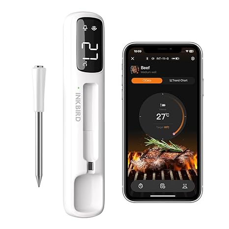 INKBIRD Wireless Bluetooth Meat Thermometer Probe for BBQ Smoker Air Fryers | Meat Food Thermometer with Temperature Alarm, IP67 Waterproof, Temperature Probe for Kitchen Oven