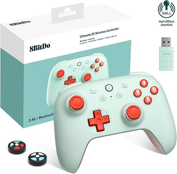 8Bitdo Ultimate 2C Wireless Controller for Windows PC and Android, with 1000Hz Polling Rate, Hall Effect Joysticks and Hall Triggers, and Remappable L4/R4 Bumpers, Turbo Function (Mint)