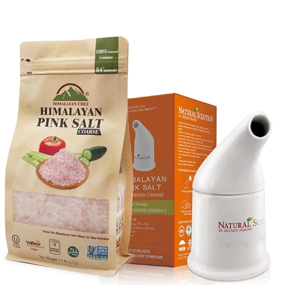 WBM LLC Natural Himalayan Pink Salt With Ceramic Salt Inhaler, 1.7 Lb