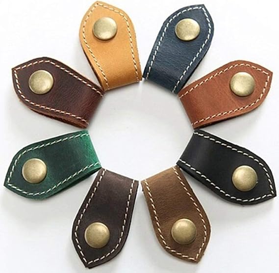 Leather Cord Organizer with Snap Button, Reusable Cable Wrap for USB Cables, Earbuds, Charger Cords, Travel Cable Management Accessory (8 Pack)