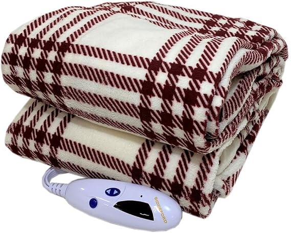 Biddeford Blankets Microplush Electric Heated Throw Blanket with Adjustable Heat Settings and Auto Shut-Off Timer, Machine Washable, Digital Controller, Throw, Cream Red Plaid