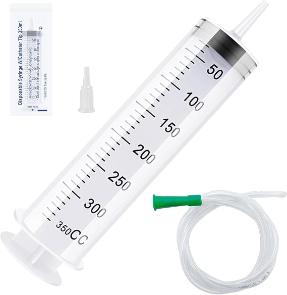 Plastic Syringe Set Large Capacity 350ml, Needle-Free Feeding Tube | Each Unit Is Sealed for Hygiene, Suited to Pet Feeding, Liquid Transfer, Measuring Tasks, Labs and Industrial Handling