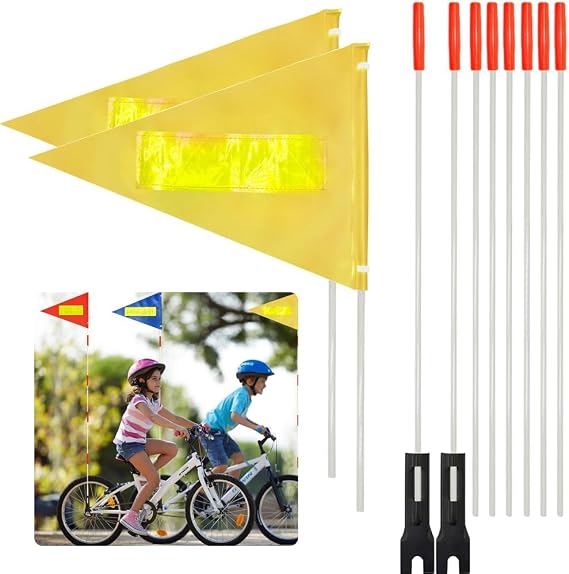2 Pcs Safety Flag with Pole 6-Feet Adjustable Height Heavy Duty Fiberglass Pole Polyester Tear-Resistant Waterproof (Yellow with Reflective Strip)