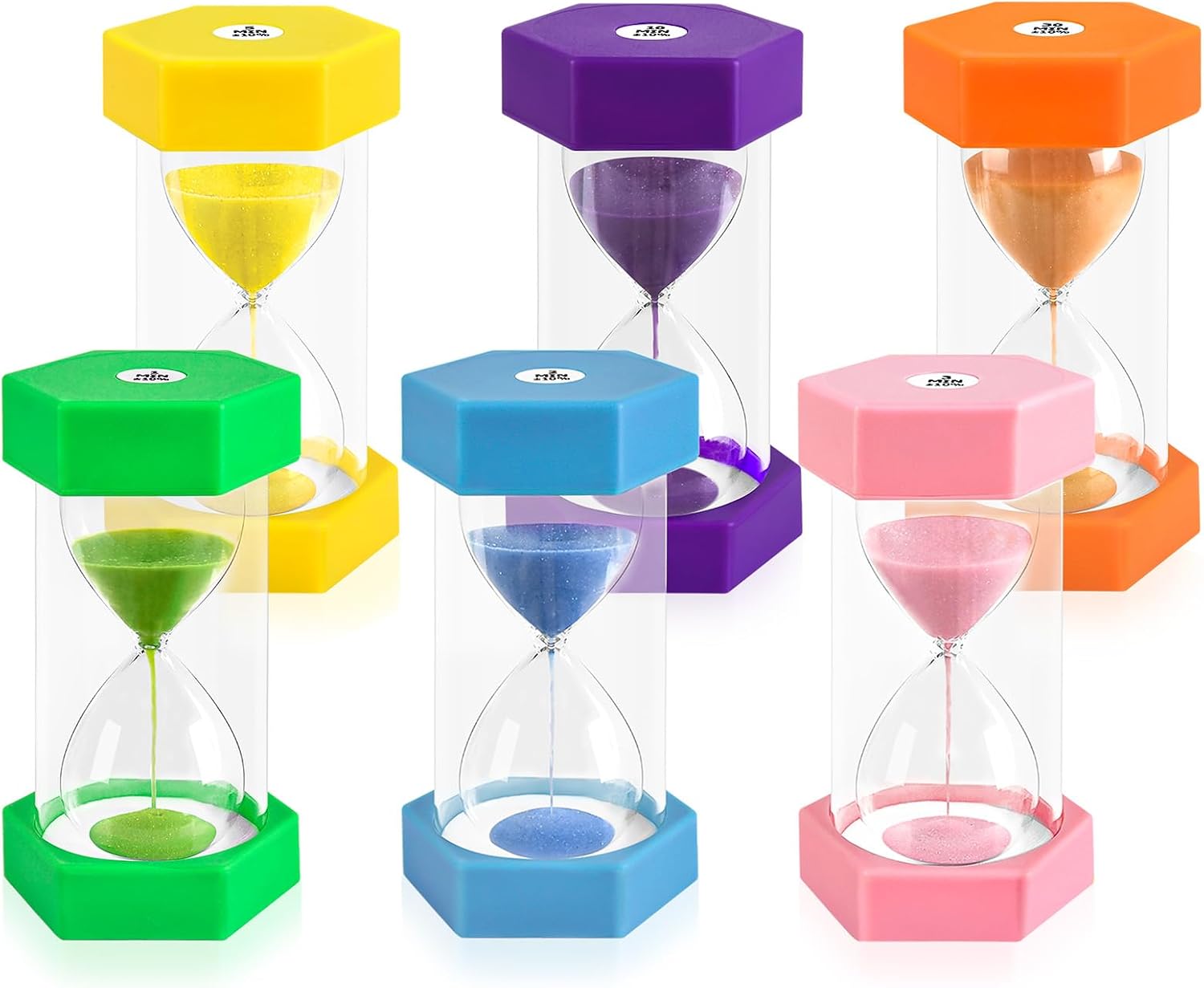 Sand Timer,6 Colors Hourglass Sandglass Sand Clock Timer,Sand Timers for Kids Time Management Includes 1Min  2Mins  3Mins  5Mins  10Mins  30Mins for Classroom Game Home Office Decoration