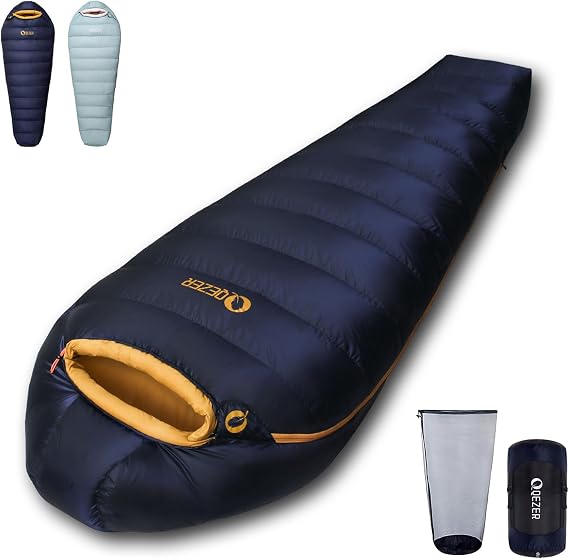 Down sleeping bag winter sleeping bag with anti-static graphene lining 620FP fill power 1450 g24 °C to 0 °C suitable for camping hiking and trekking.