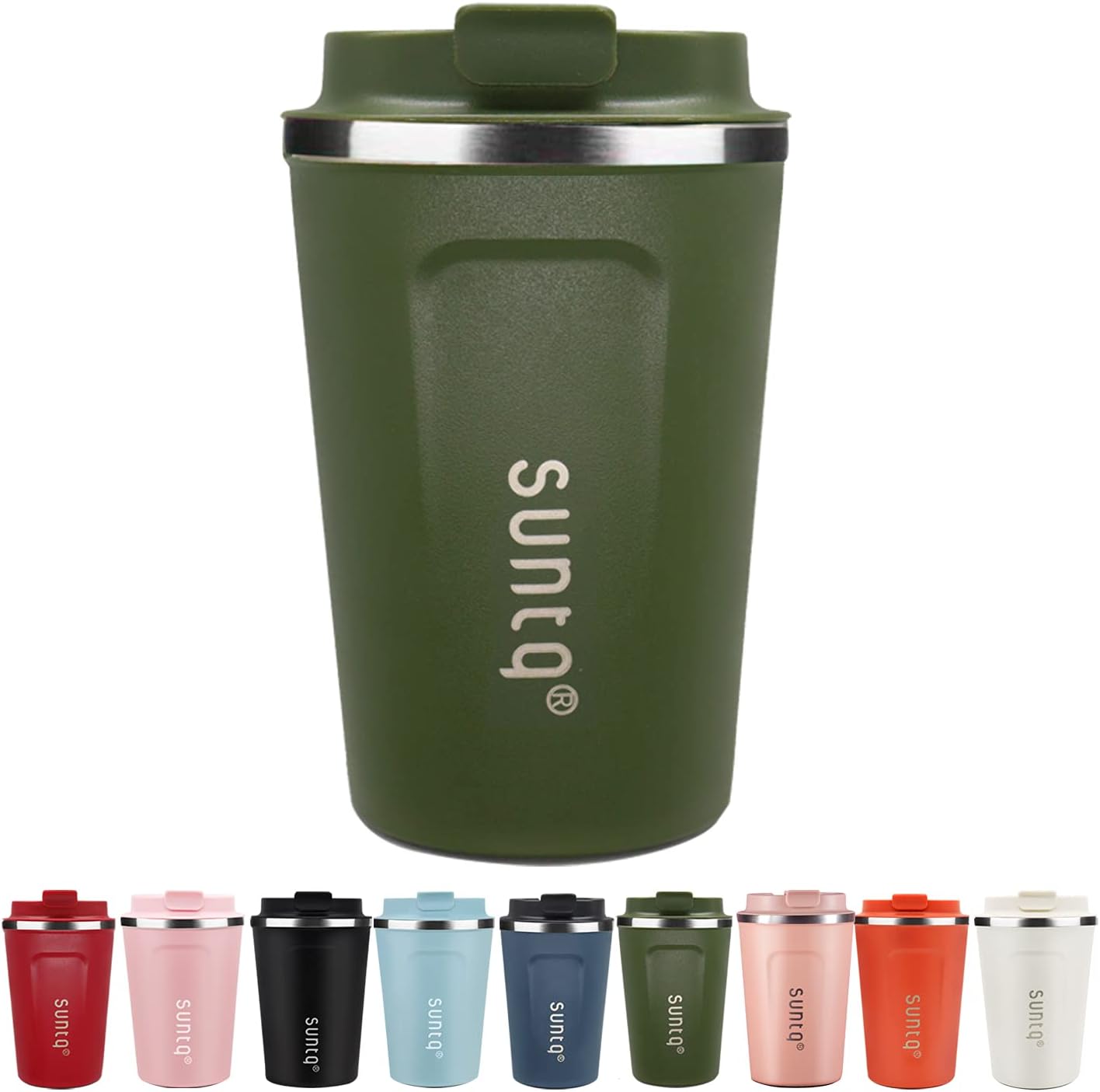 SUNTQ Coffee Mug to Go Thermal Mug Stainless Steel Leak-proof Coffee Mug with Lid Reusable Coffee Cup Thermal Mug for On the Go Environmentally Friendly, Green 380 ml