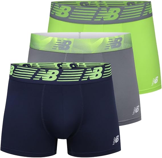 New Balance Men's 3" Performance No Fly Short Boxer Brief Trunks Underpants with Built in Pouch Support (3 Pack)
