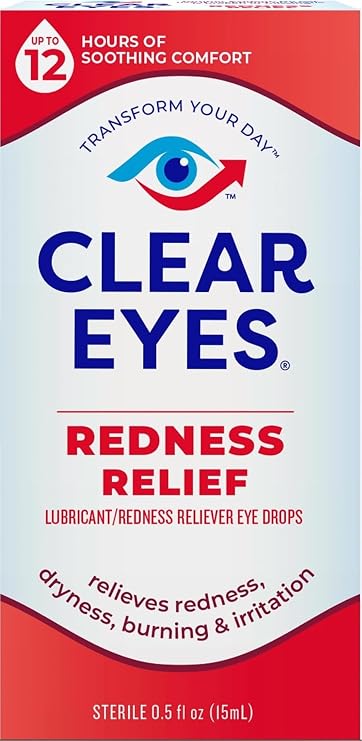 Clear Eyes Redness Relief Eye Drops, 0.5 Fl Oz | 12 Hours of Soothing Comfort, Fast-Acting, Daily Use, Whiten Eyes and Relieve Dryness, Burning and Irritation