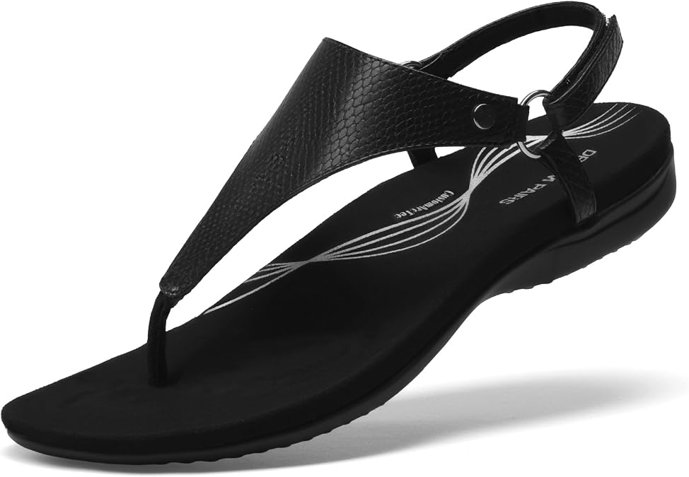 DREAM PAIRS Women's Flat Sandals Arch Support Orthopedic Comfortable Soft Cushion Summer T-Strap Walking Thong Sandals