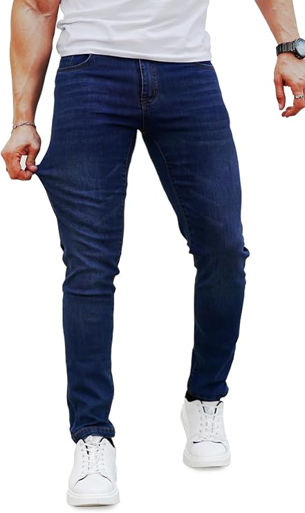 Heyfanee Mens Slim Fit Jeans Stretch Soft Denim Pants for Men Slim Leg Blue 31x32
